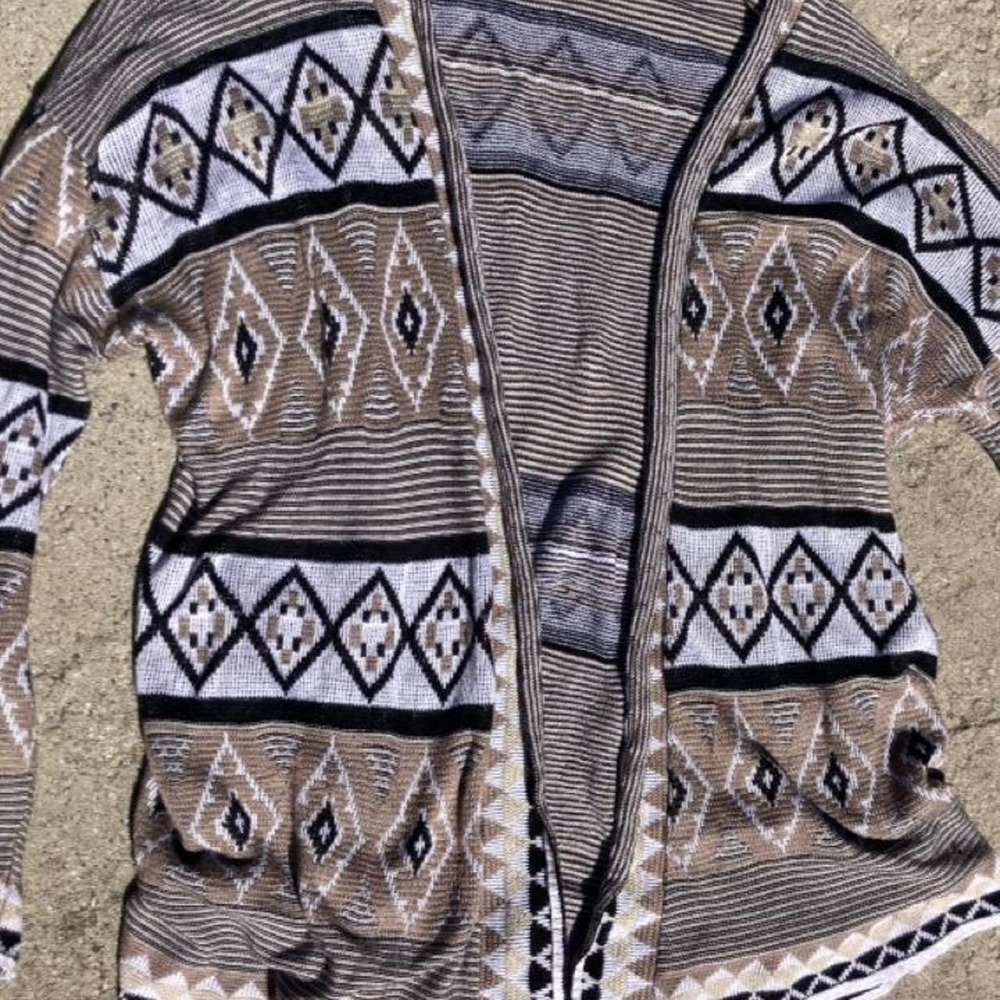 Boho Debut geometric patterned cardigan fisherman coastal grandma
